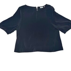 DKNYC Black Short Sleeve Blouse Back Zipper Minimalist Office Wear Chic Size L
